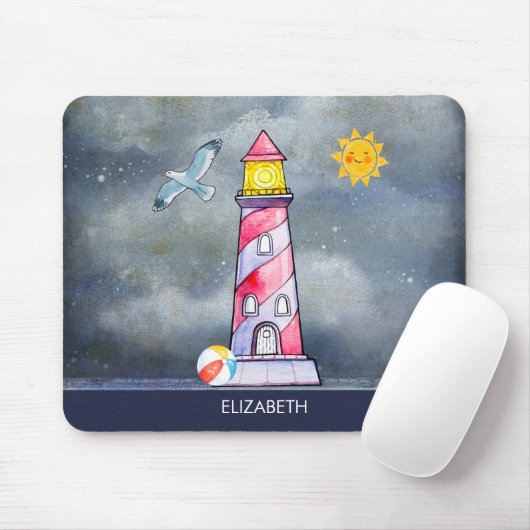 Tapis De Souris Phare d'aquarelle rouge (Avec souris)