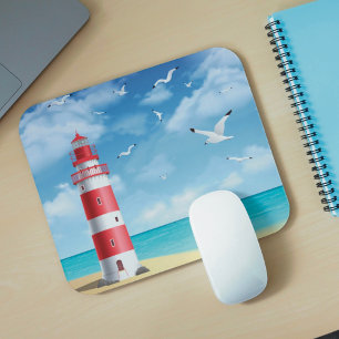 Tapis de souris phare de plage mouette