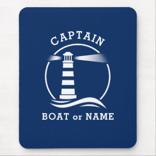 Tapis De Souris Phare nautique Capitaine et bateau ou nom Bleu