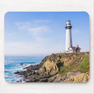 Tapis De Souris Phare sur la colline bleu ciel maison blanche océa