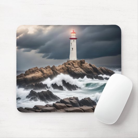 Tapis De Souris Phare Sur Ocean Rocks (Avec souris)