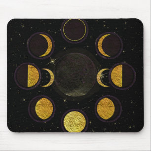 Tapis De Souris Phases de lune magiques noires et dorées