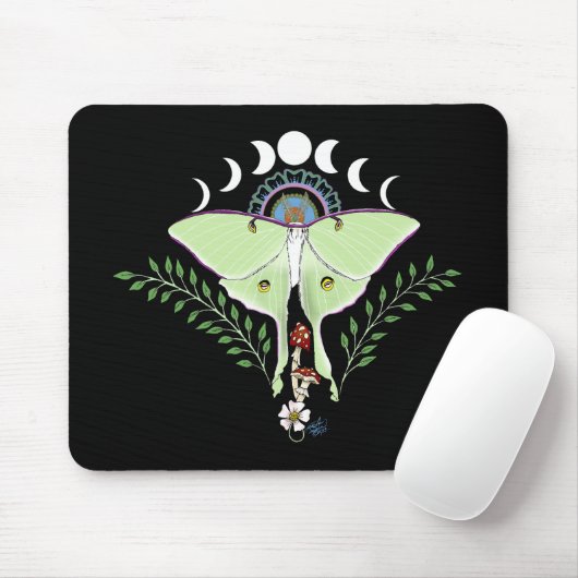 Tapis De Souris Phases Luna Moth Moon Noir (Avec souris)