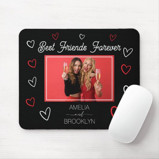 Tapis De Souris Photo Best Friends Forever Black and Red Hearts (Avec souris)