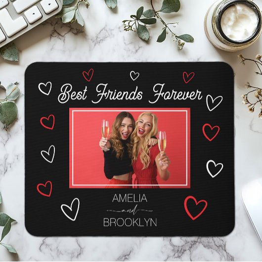 Tapis De Souris Photo Best Friends Forever Black and Red Hearts