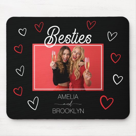Tapis De Souris Photo Black and Red Hearts Besties (Devant)