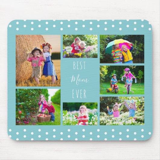 Tapis De Souris Photo Collage Best Mom Ever Sky Blue (Devant)