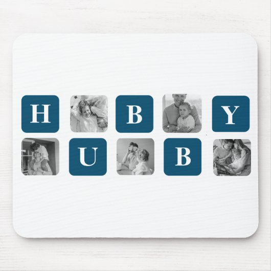 Tapis De Souris Photo Collage Moderne Bleu Meilleur Hubby Ever Cad (Devant)