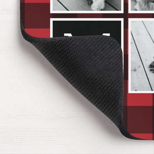 Tapis De Souris Photo Collage - Monogramme Rouge Buffle Noir Plaid (Coin)