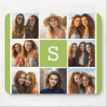 Tapis De Souris Photo Collage personnalisé Monogramme - Vert chaux<br><div class="desc">Vous pouvez utiliser des photos Instagram pour cette conception. Utilisez 8 photos carrés pour créer un cadeau unique et personnel. Ou vous pouvez garder le chiot hipster et faire un gardien branché. Si vous avez besoin d'ajuster les images,  cliquez sur l'outil personnaliser pour apporter des modifications.</div>