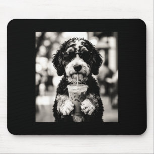 Tapis De Souris Photo de café glacé Bernedoodle Art drôle d'amant