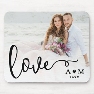 Tapis De Souris Photo de couple à l'écriture élégante Love