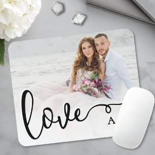 Tapis De Souris Photo de couple à l'écriture élégante Love