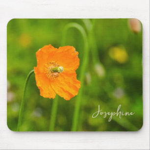 Tapis De Souris Photo de fleur de pavot orange avec nom personnali