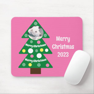 Tapis De Souris Photo de mignon chien dans l'arbre de Noël coloré 