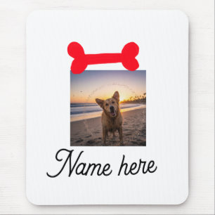 Tapis De Souris Photo d'os de chien rouge nom de chien et chat cad