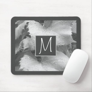Tapis De Souris Photo en noir et blanc de Feuilles de raisin gris