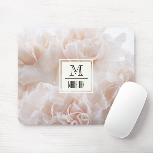 Tapis De Souris Photo florale monogramme rose pastel (Avec souris)