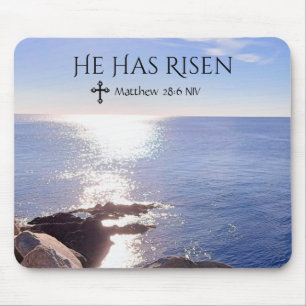 Tapis De Souris Photo Ocean Christ ressuscité Bible Verse Pâques