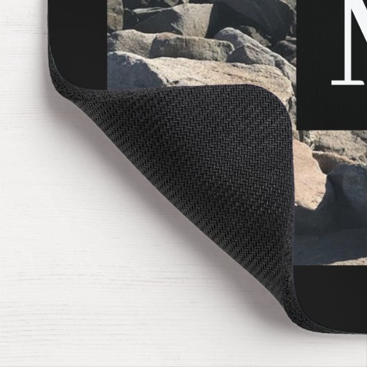 Tapis De Souris Photo Ocean Waves and Rocks Initial Black (Coin)