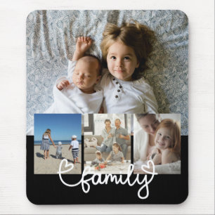 Tapis De Souris Photo personnalisée et texte de famille avec coeur