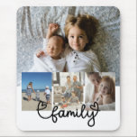 Tapis De Souris Photo personnalisée et texte de famille avec coeur<br><div class="desc">Faites un personnalisation quatre Photo collage gardien mousepad de Ricaso - ajoutez vos propres photos à ce grand design typographique FAMILIAL avec le pavé de souris détail de coeur - photo gardien cadeaux sont merveilleux pour vous-même ou donner à la famille et aux amis</div>