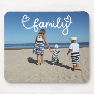 Tapis De Souris Photo personnalisée et texte de famille avec coeur
