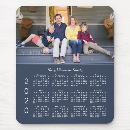 Tapis De Souris Photo personnalisée Nom Navy Blue 2020 Calendrier (Devant)