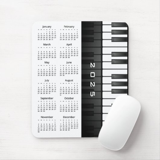 Tapis De Souris Piano Keyboard Design 2025 Calendrier Mousepad (Avec souris)