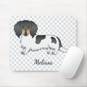 Tapis De Souris Piebald Noir Et Tan Cheveux Long Dachshund & Nom