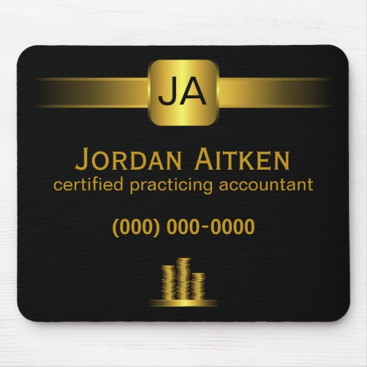 Tapis De Souris Pièces noires et or Comptable CPA Mousepad (Devant)