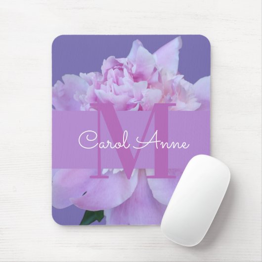Tapis De Souris Pierre rose violet Monogramme Floral Photo (Avec souris)