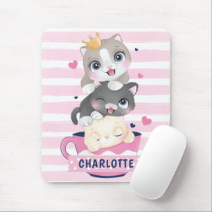 Tapis De Souris Pile Cartoon Chats Roses Distresses