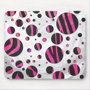 Tapis De Souris Piloka Dot Zebra noir et rose chaud