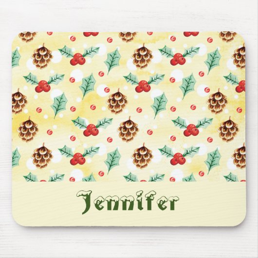 Tapis De Souris Pine Cones et Motif de Noël Holly (Devant)