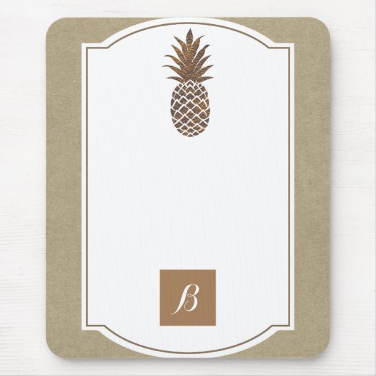 Tapis De Souris Pineapple Bronze Doré Kraft Élégant Tropical (Devant)