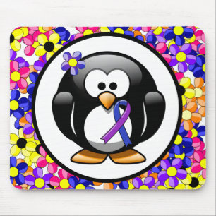 Tapis De Souris Pingouin à ruban bleu et violet