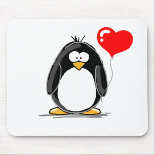 Tapis De Souris Pingouin avec un ballon de coeur