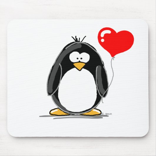 Tapis De Souris Pingouin avec un ballon de coeur (Devant)