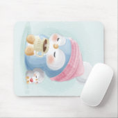 Tapis De Souris Pingouin de dessin| Pingouin mignon avec neige (Avec souris)
