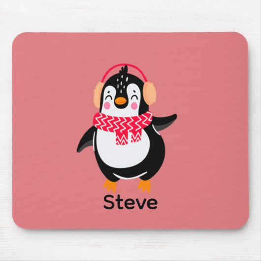 Tapis De Souris Pingouin de Noël Jolly en écharpe avec des bouffée (Devant)