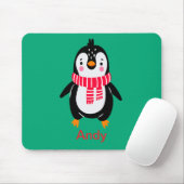 Tapis De Souris Pingouin mignon en rouge rayures Écarf (Avec souris)