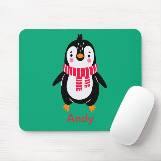 Tapis De Souris Pingouin mignon en rouge rayures Écarf (Avec souris)