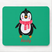 Tapis De Souris Pingouin mignon en rouge rayures Écarf (Devant)