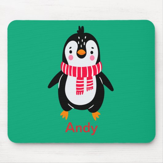 Tapis De Souris Pingouin mignon en rouge rayures Écarf (Devant)