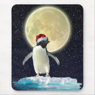 Tapis De Souris Pingouin mignon et lune d'hiver Noël Mousepad