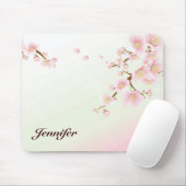 Tapis De Souris Pink and White Cherry Blossom Nature Monogram (Avec souris)