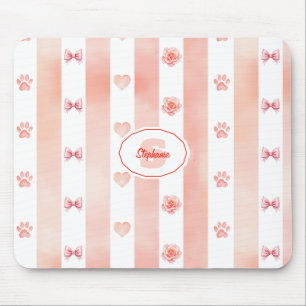 Tapis De Souris Pink and White Stripe - Coeurs, Rose, Empreinte de