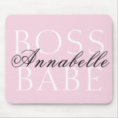 Tapis De Souris Pink Black Blanc Nom du script Boss Babe (Devant)