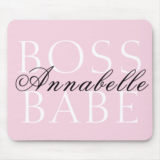 Tapis De Souris Pink Black Blanc Nom du script Boss Babe (Devant)